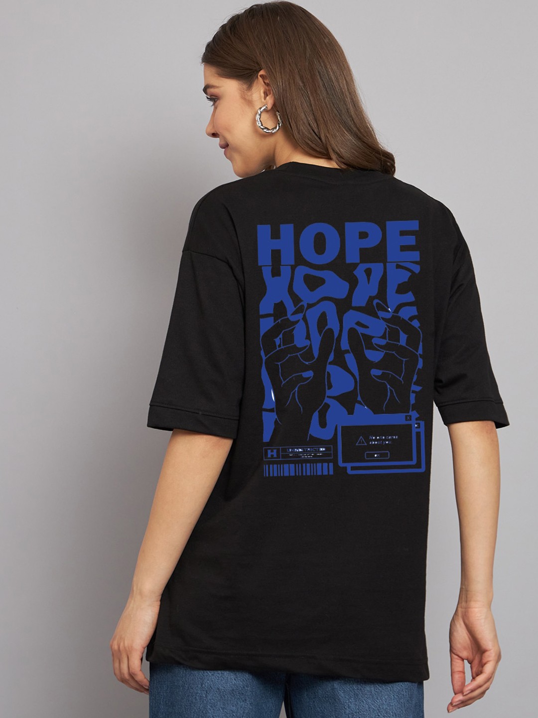 

Imsa Moda Typography Printed Oversized Longline Cotton T-shirt, Black
