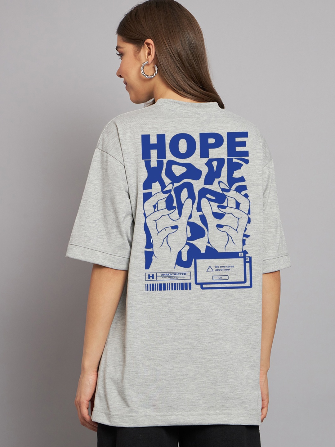 

Imsa Moda Typography Printed Drop Shoulder Cotton Oversized Longline T-shirt, Grey