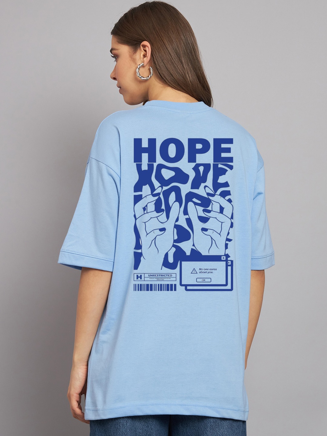 

Imsa Moda Typography Printed Oversized Longline Cotton T-shirt, Blue