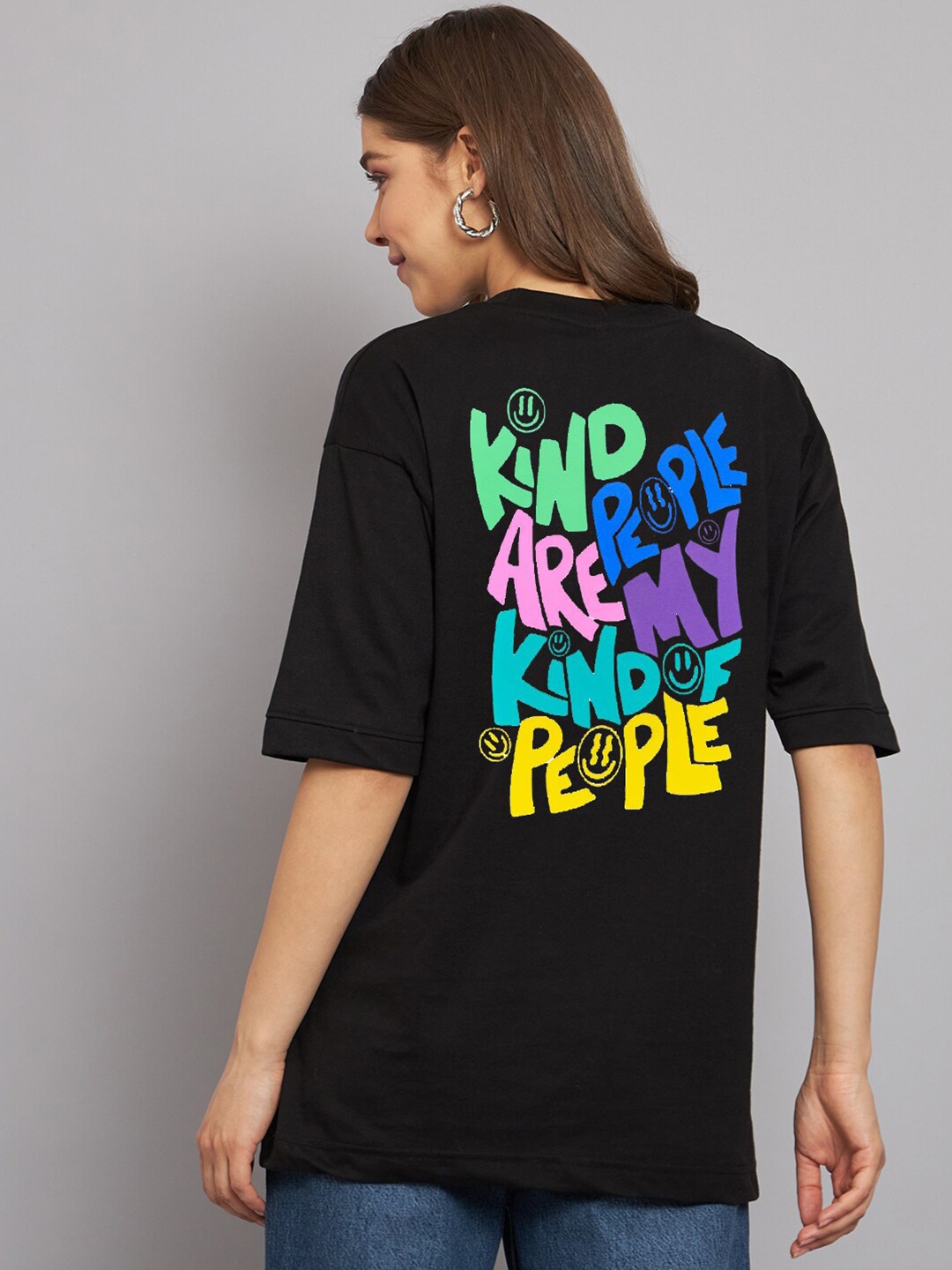 

Imsa Moda Typography Printed Round Neck Cotton Oversized T-shirt, Black