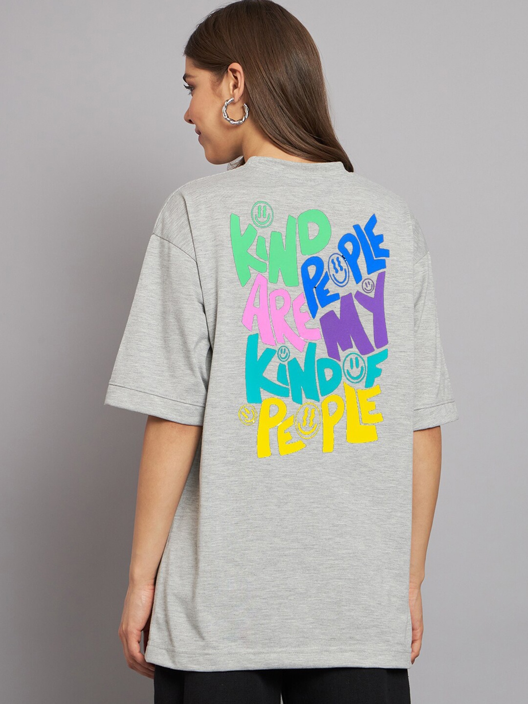 

Imsa Moda Typography Printed Drop-Shoulder Sleeves Cotton Oversized T-shirt, Grey