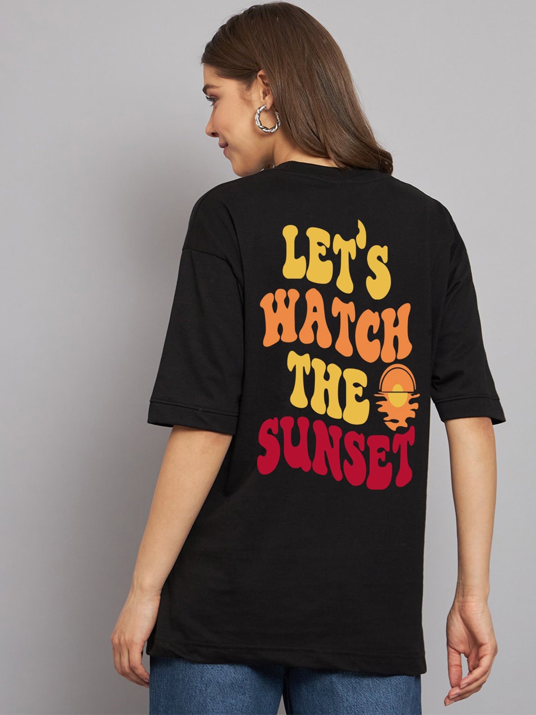 

Imsa Moda Typography Printed Drop Shoulder Sleeves Oversize Cotton Casual T Shirt, Black