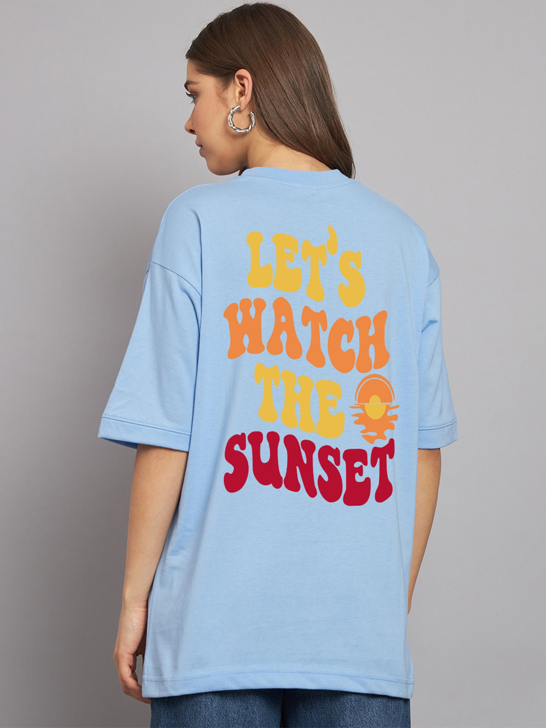

Imsa Moda Typography Printed Drop Shoulder Sleeves Oversize Cotton Casual T Shirt, Turquoise blue