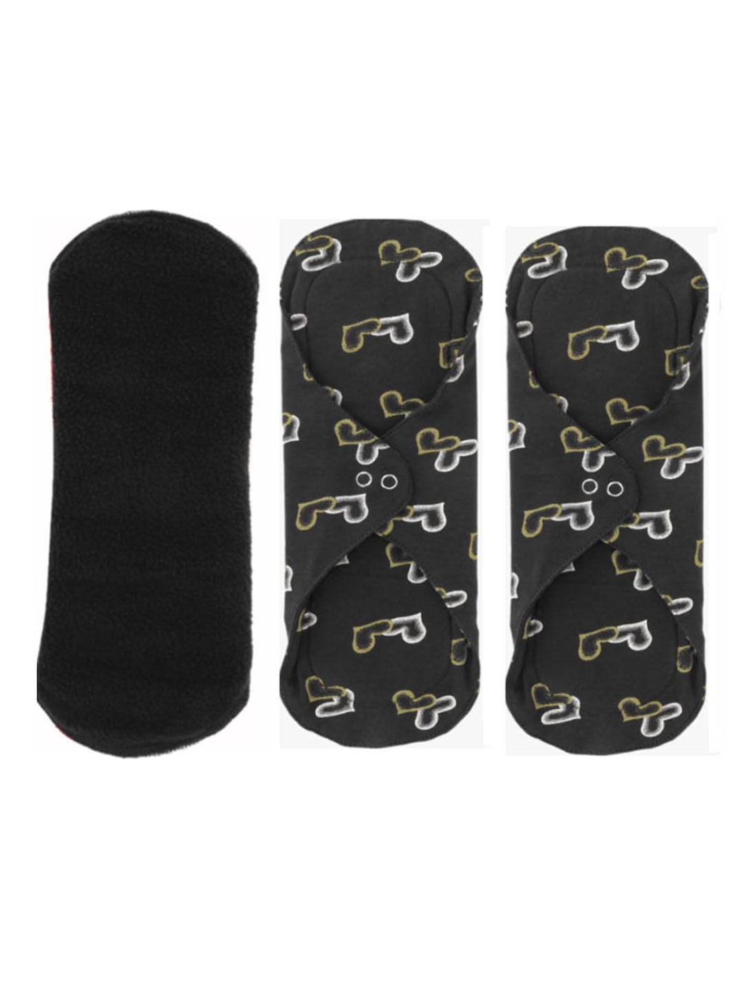 

CareDone Set Of 3 Leak Proof Reusable Sanitary Cloth Pads, Black