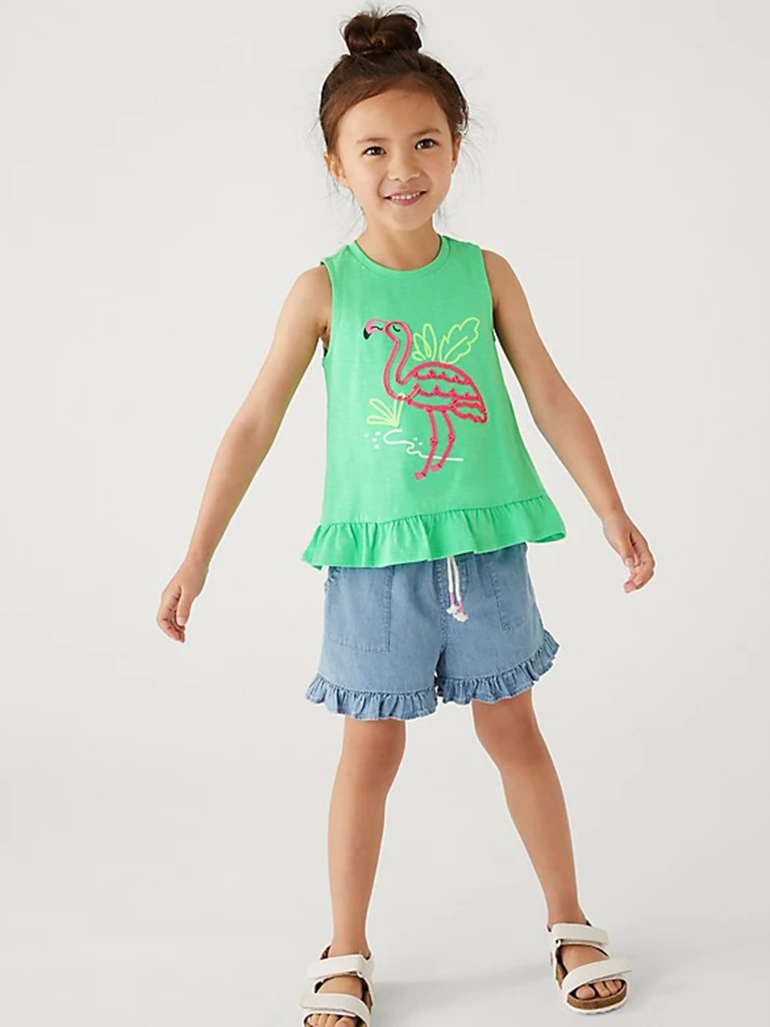 

Marks & Spencer Girls Graphic Printed Sleeveless T-shirt, Green