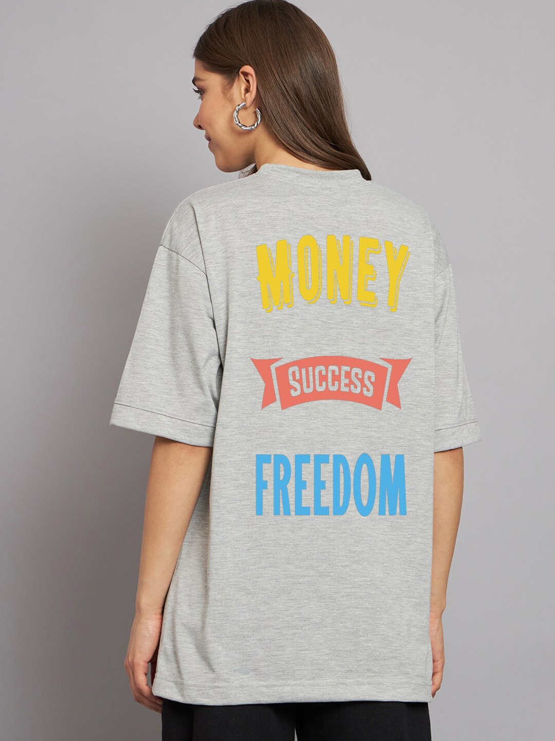 

Imsa Moda Typography Printed Drop Shoulder Sleeves Oversize Cotton Casual T Shirt, Grey
