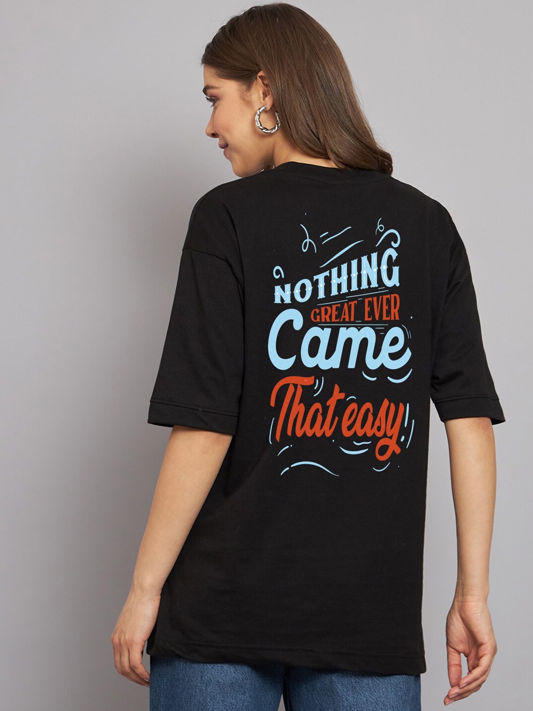 

Imsa Moda Typography Printed Drop-Shoulder Sleeves Cotton Oversized T-Shirt, Black