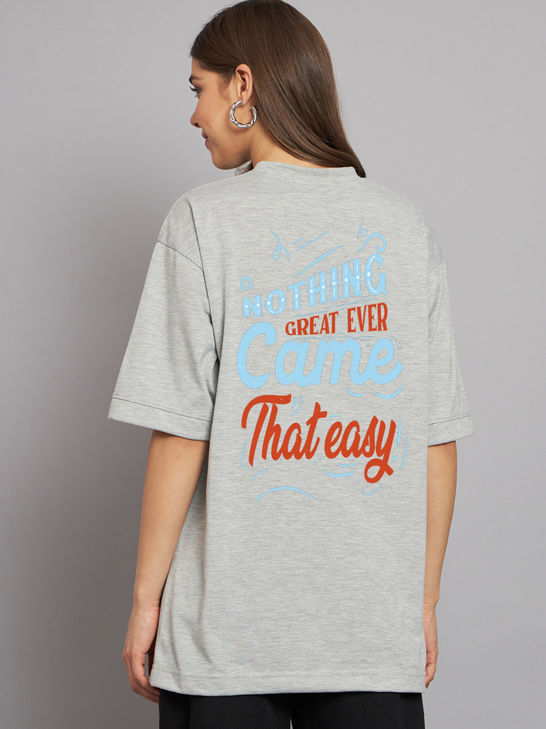 

Imsa Moda Typography Printed Drop-Shoulder Sleeves Cotton Oversized T-Shirt, Grey