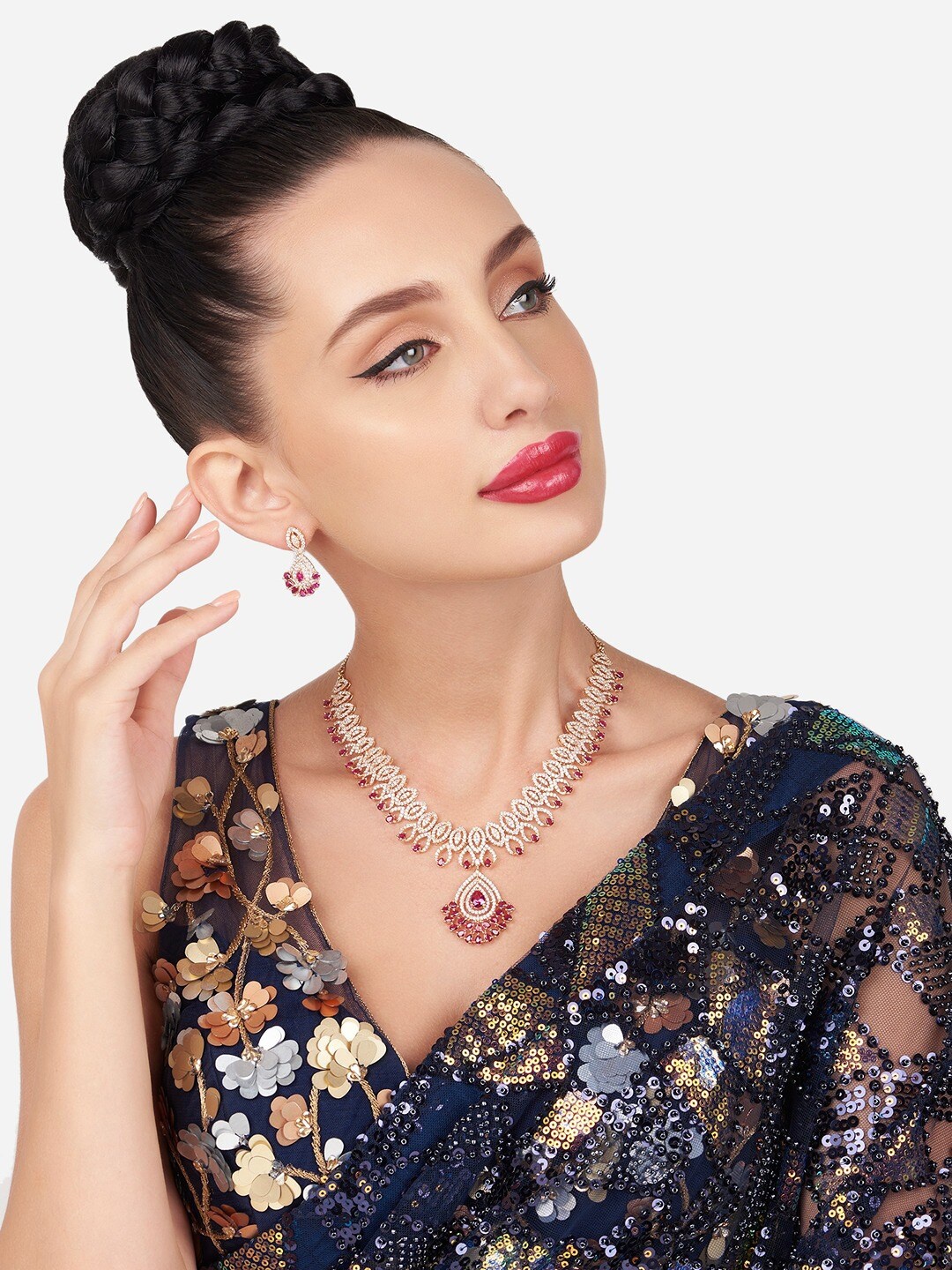 

Zaveri Pearls Rose Gold-Plated CZ-Studded Necklace & Earrings