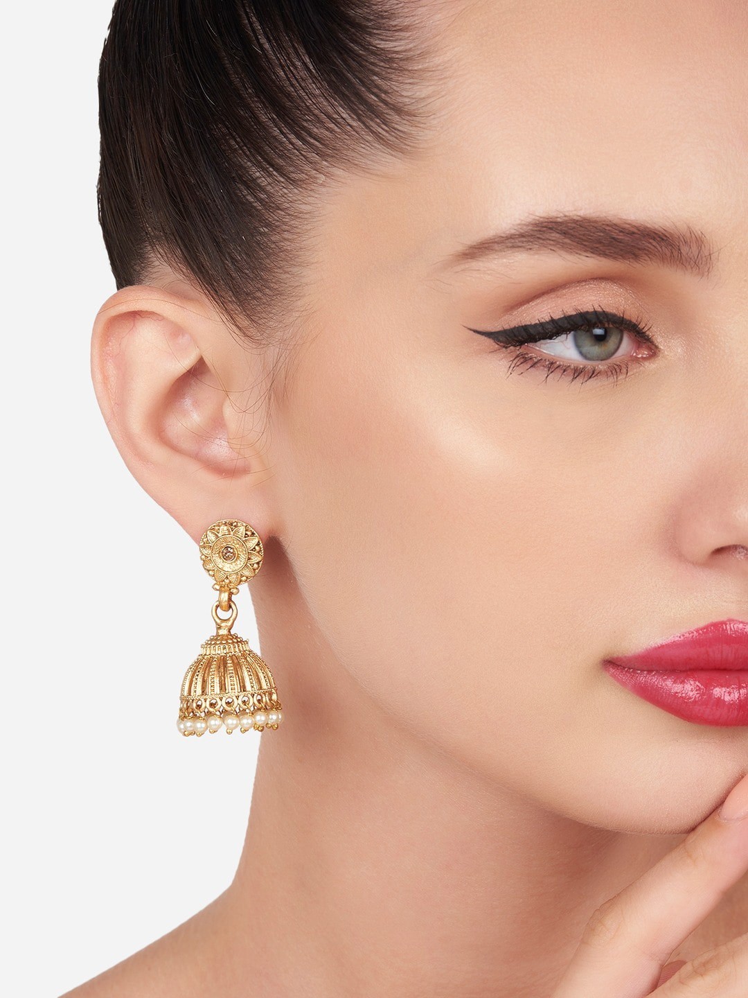 

Zaveri Pearls Gold-Plated Beaded Dome Shaped Jhumkas