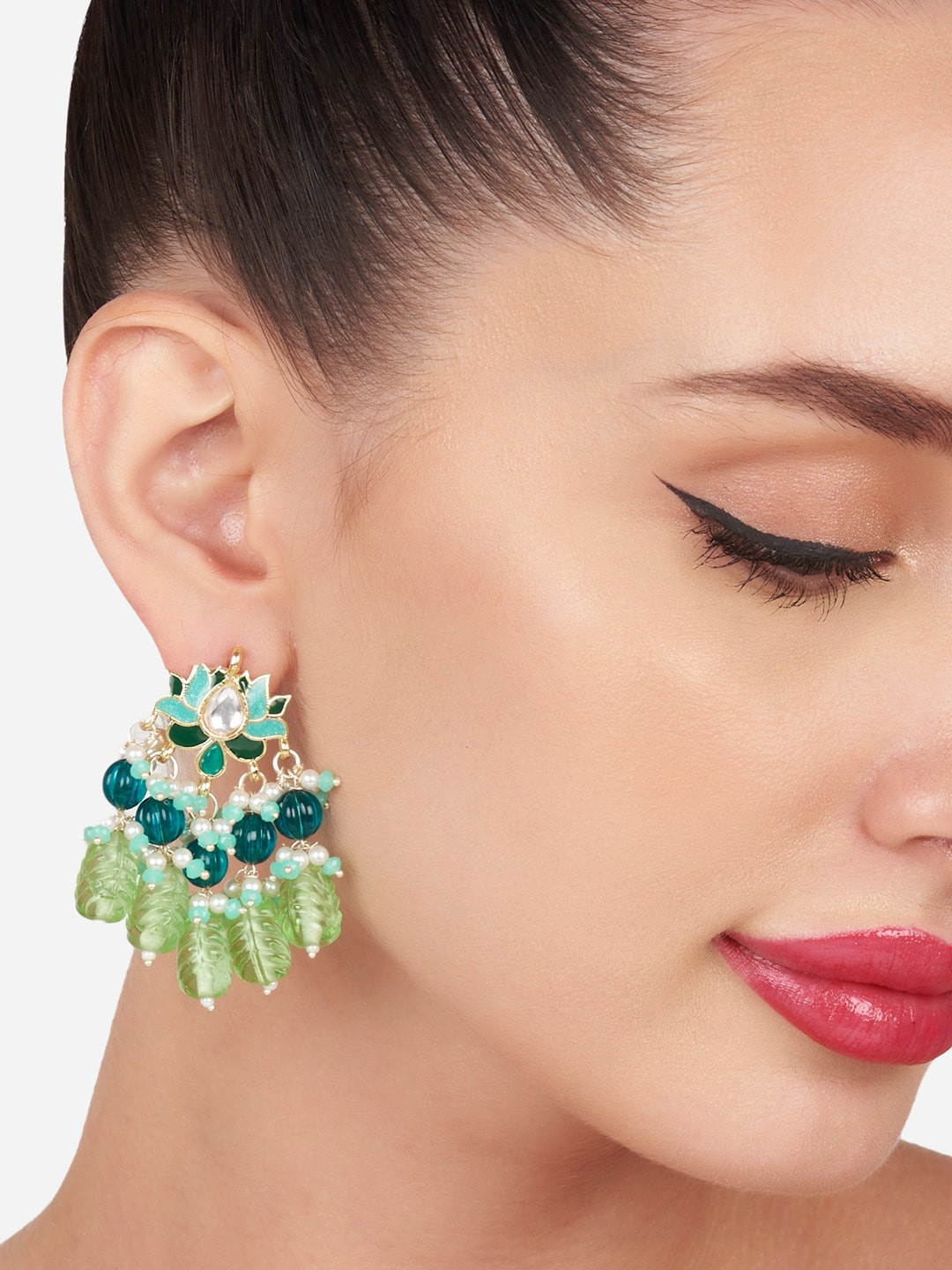 

Zaveri Pearls Gold-Plated Stone-Studded Drop Earrings