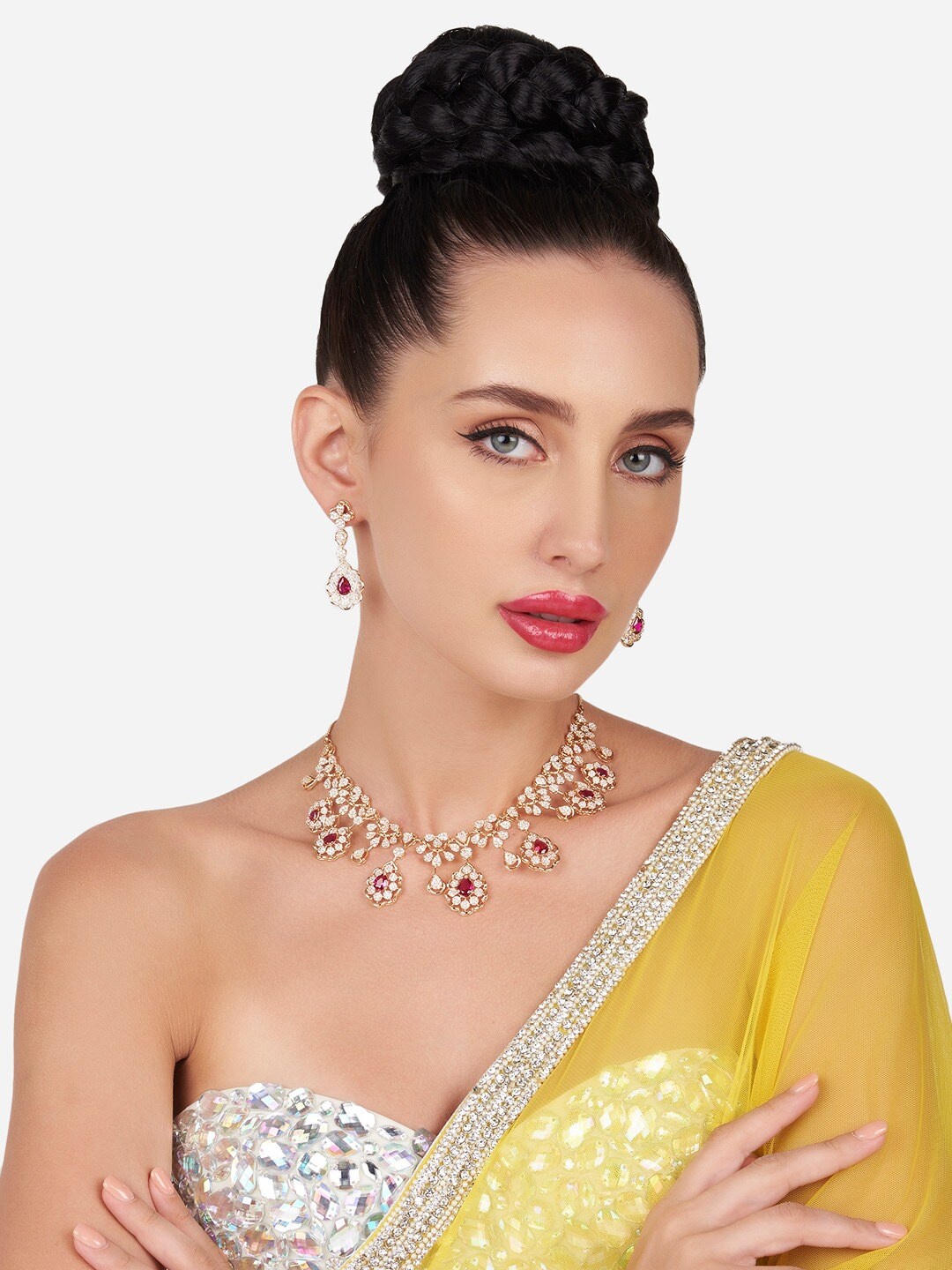 

Zaveri Pearls Gold-Plated Cubic Zirconia Studded Jewellery Set