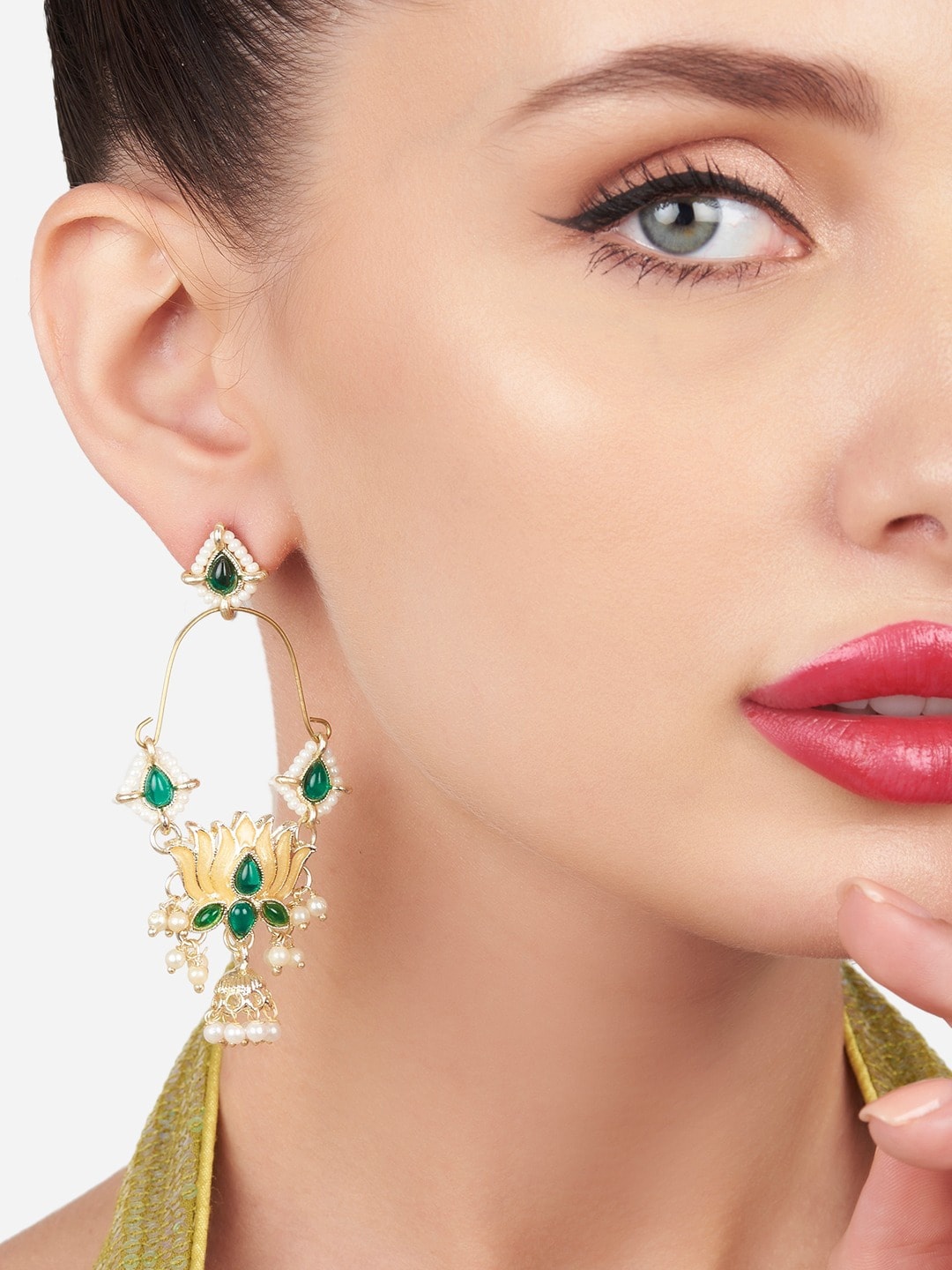 

Zaveri Pearls Gold-Plated Stone-Studded Drop Earrings