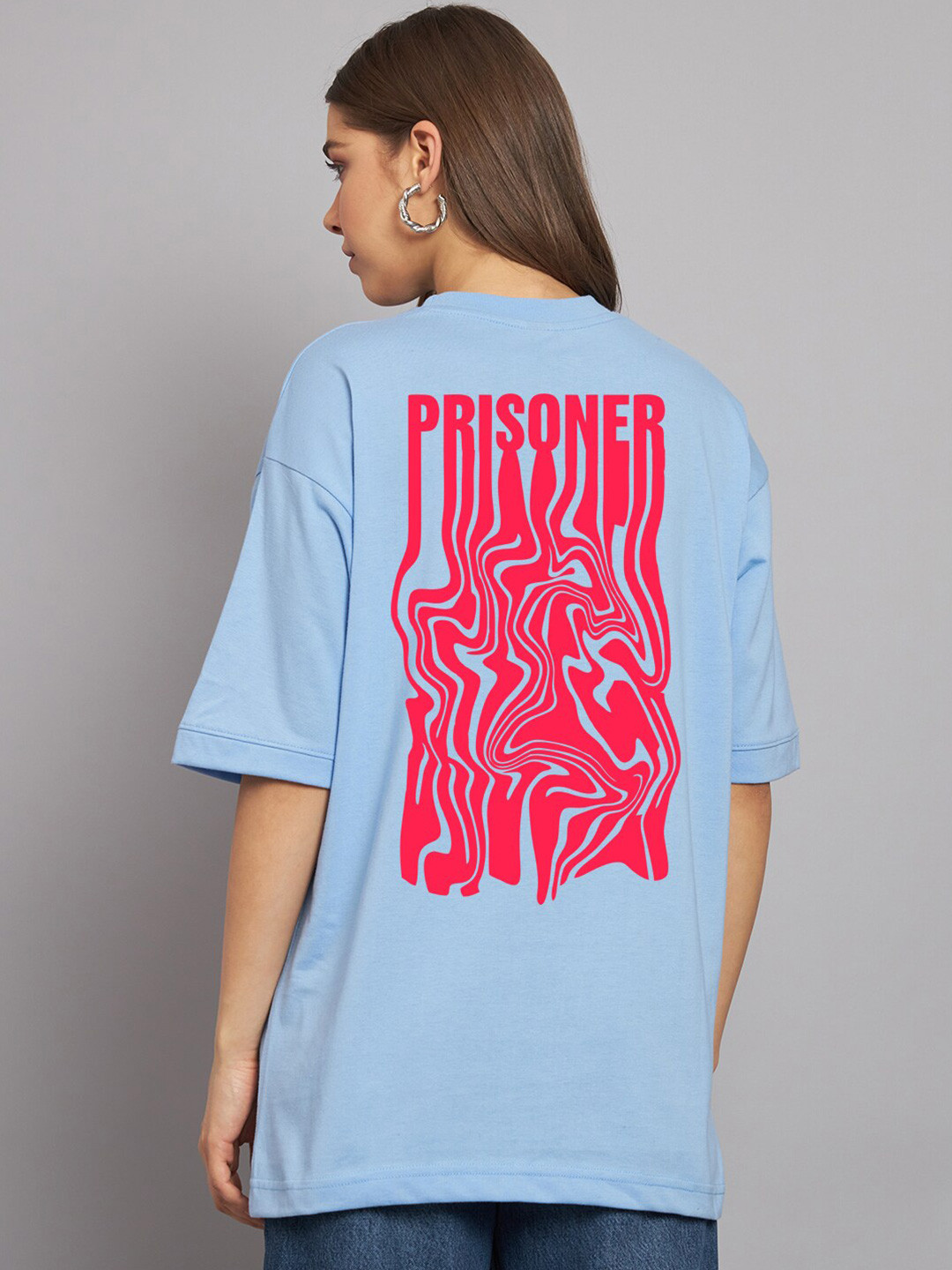 

Imsa Moda Printed Drop Shoulder Cotton Oversized Longline T-shirt, Blue