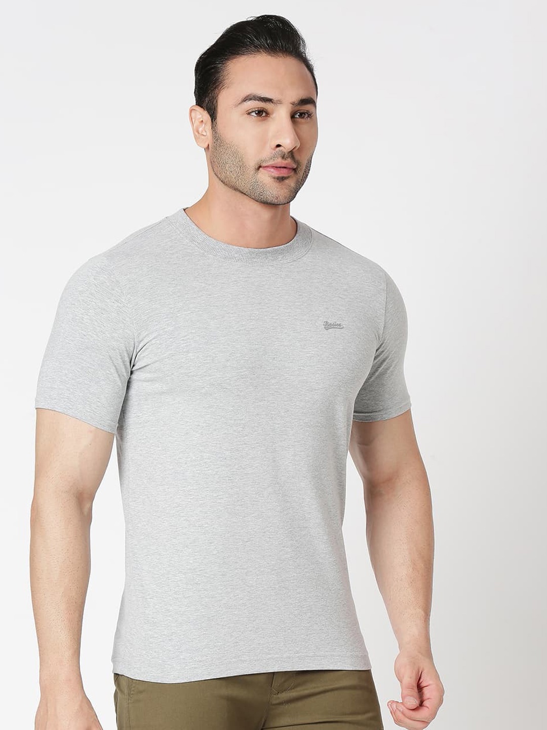 

Basics Round Neck Pure Cotton Slim Fit T-Shirt, Grey