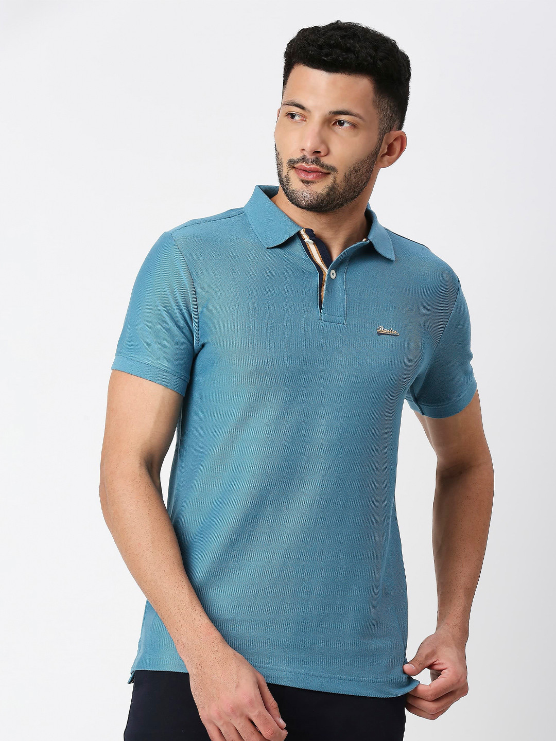 

Basics Polo Collar Pure Cotton Slim Fit T-Shirt, Blue
