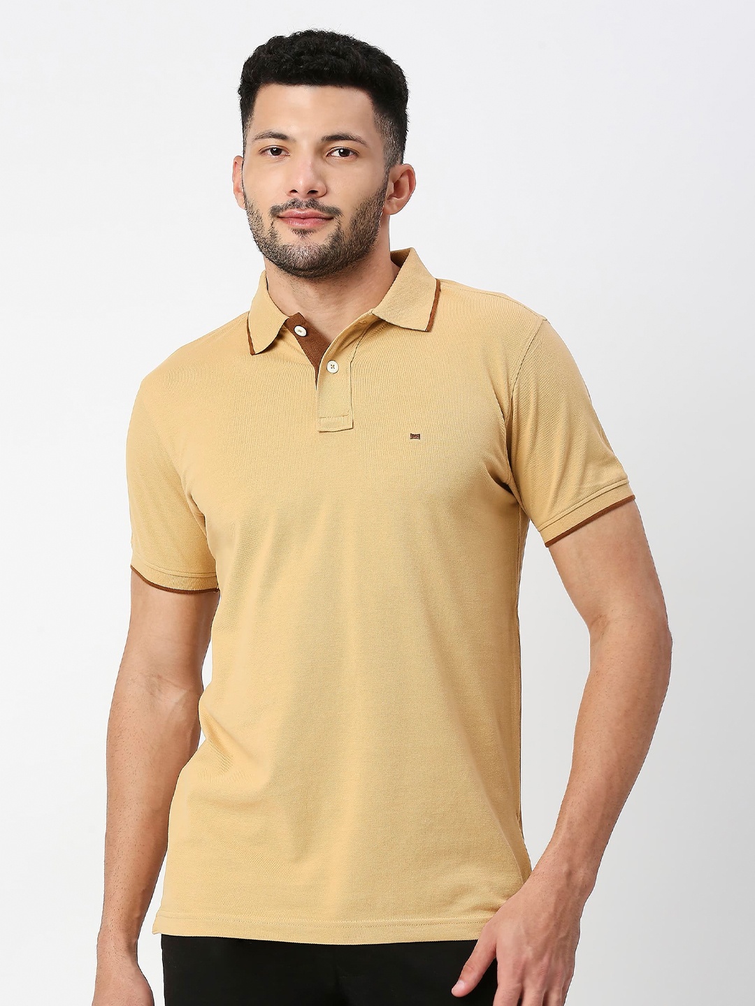 

Basics Polo Collar Cotton Slim Fit T-shirt, Beige