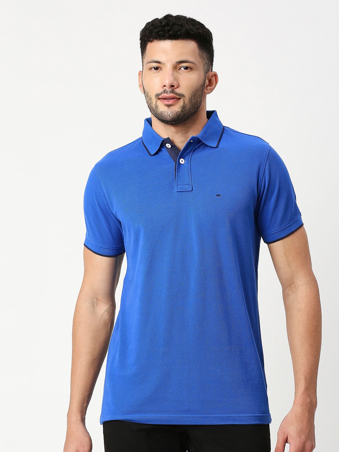 

Basics Polo Collar Cotton Slim Fit T-shirt, Blue