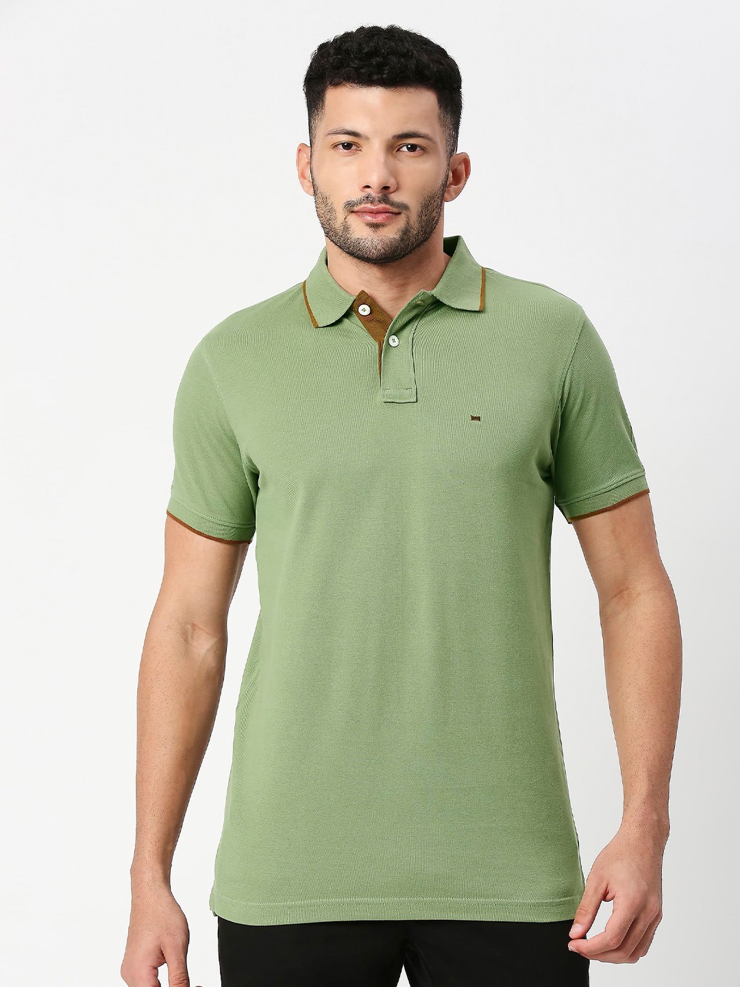 

Basics Polo Collar Cotton Slim Fit T-shirt, Olive