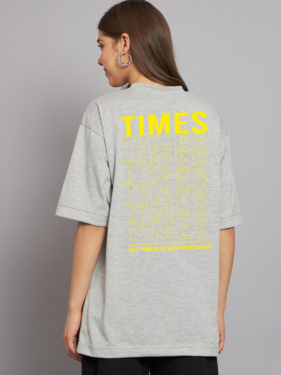 

Imsa Moda Typography Printed Round Neck Cotton Oversized T-shirt, Grey