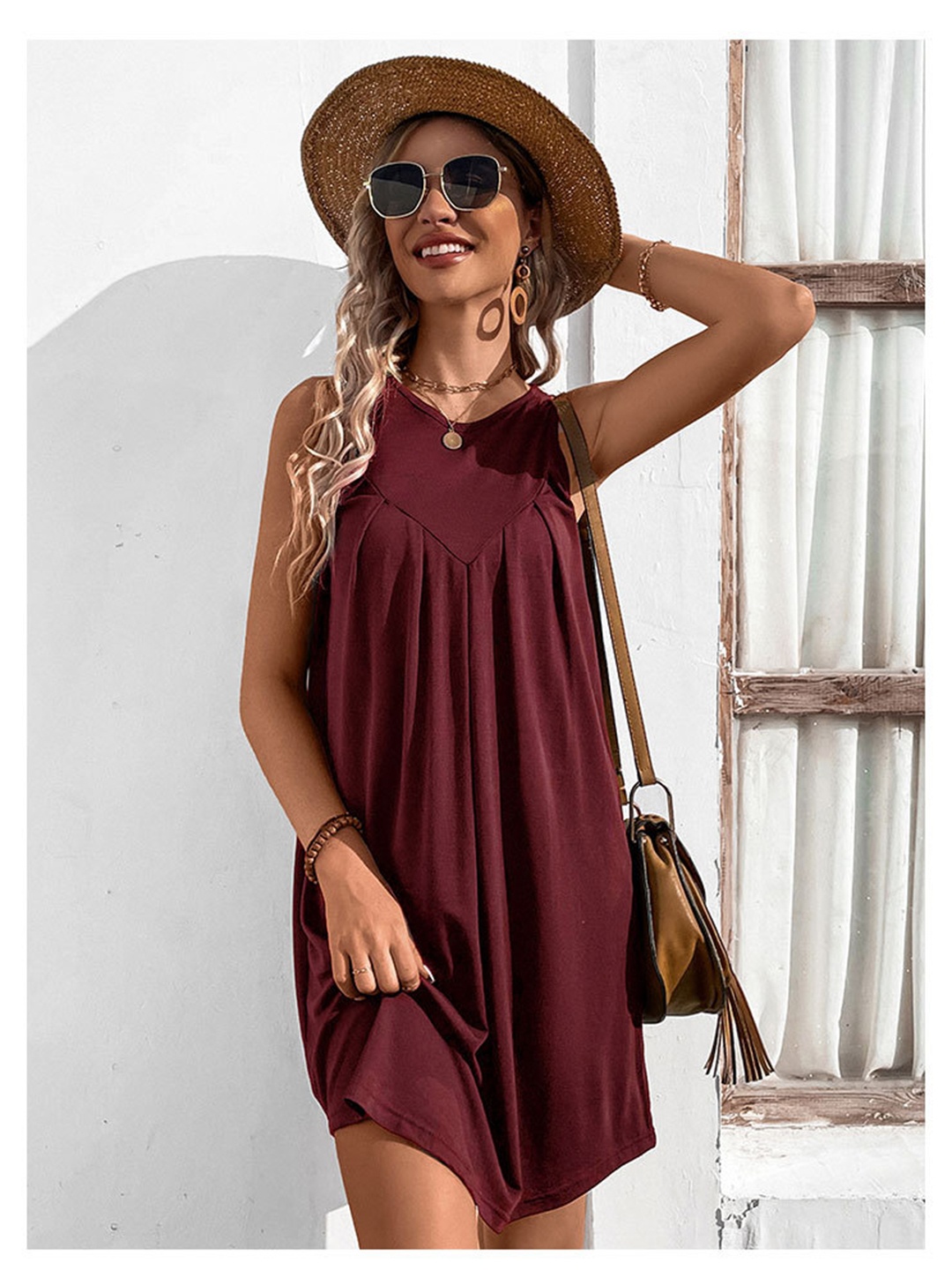 

StyleCast Maroon Round Neck A-Line Dress
