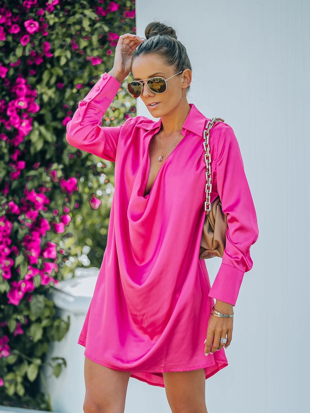 

StyleCast Pink Cuffed Sleeves Shirt Dress