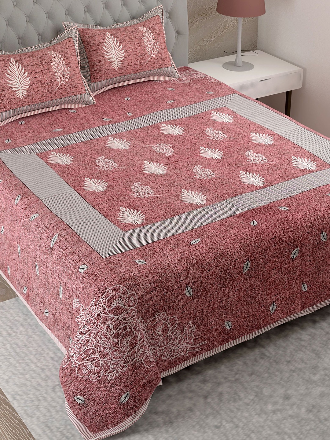 

Lali Prints Block Print Pink & Black Printed Cotton 180 TC King Bedsheet & 2 Pillow Covers