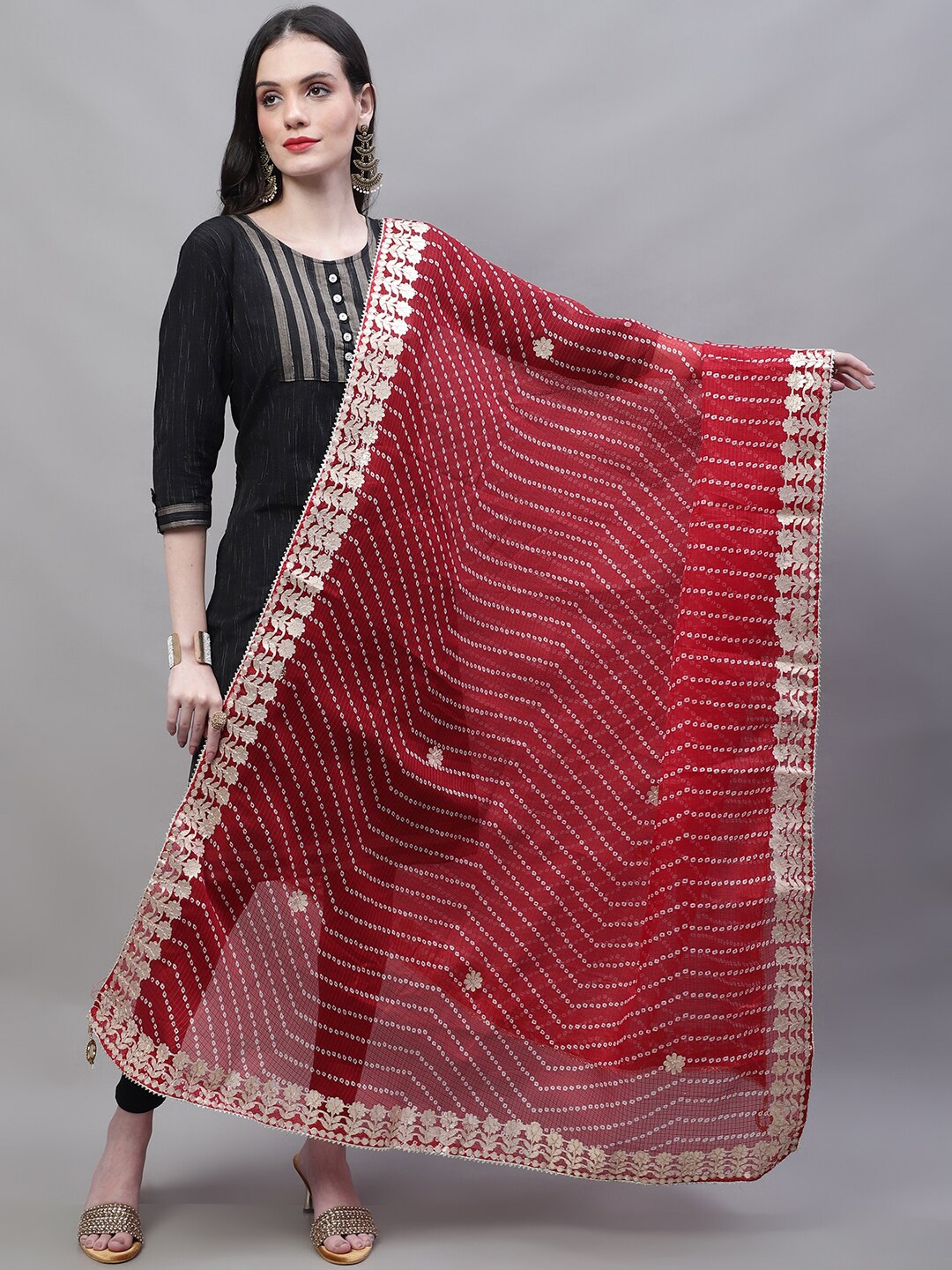 

SOUNDARYA Leheriya Printed Gotta Patti Pure Cotton Dupatta, Maroon