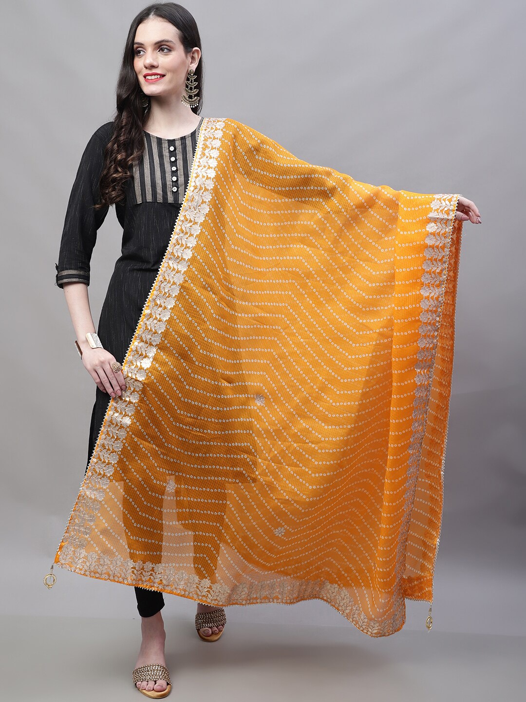 

SOUNDARYA Printed Pure Cotton Dupatta with Gotta Patti, Mustard