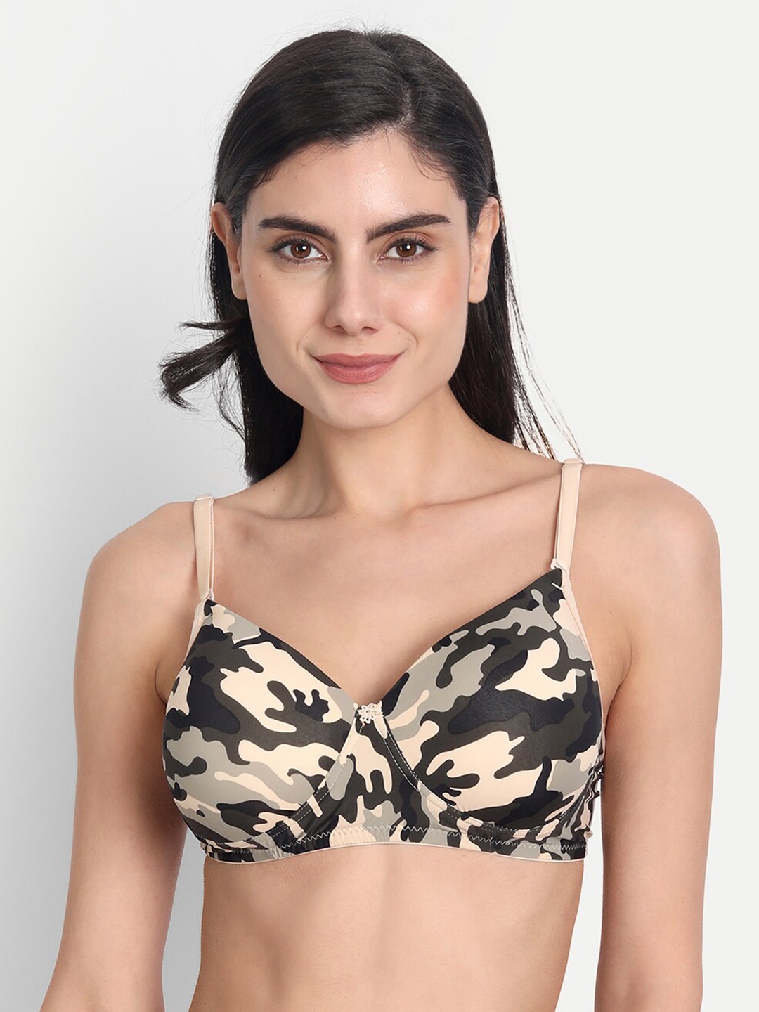 

Aimly Abstract Printed Full Coverage Seamless Heavily Padded Non-Wired Dry-Fit Push-Up Bra, Beige