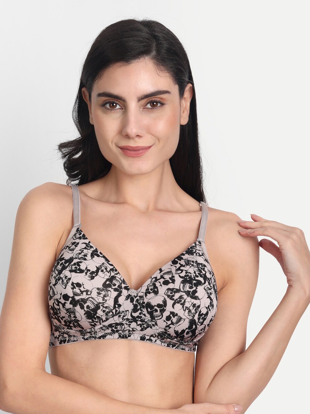 

Aimly Abstract Printed Full Coverage Seamless Heavily Padded Non-Wired Dry-Fit Push-Up Bra, Grey