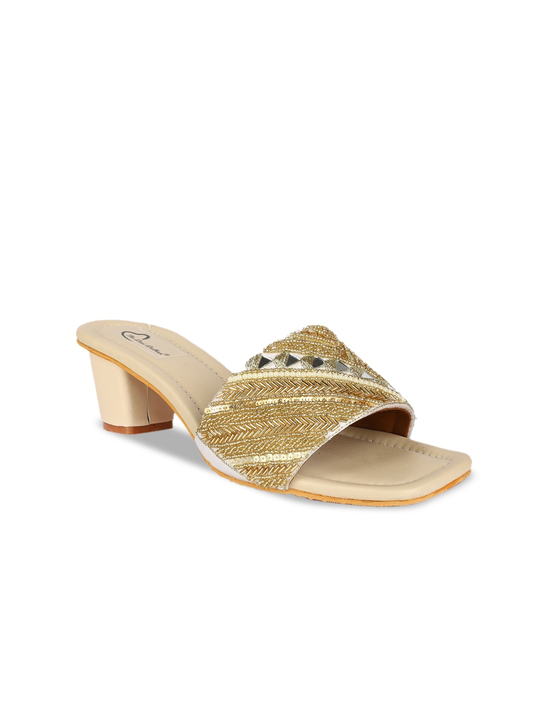 

The Desi Dulhan Ethnic Embellished Open Toe Block Heels, Gold