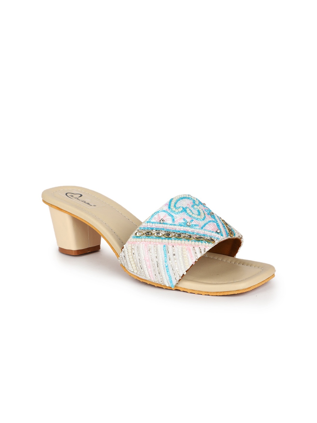 

The Desi Dulhan Ethnic Embellished Open Toe Block Heels, White
