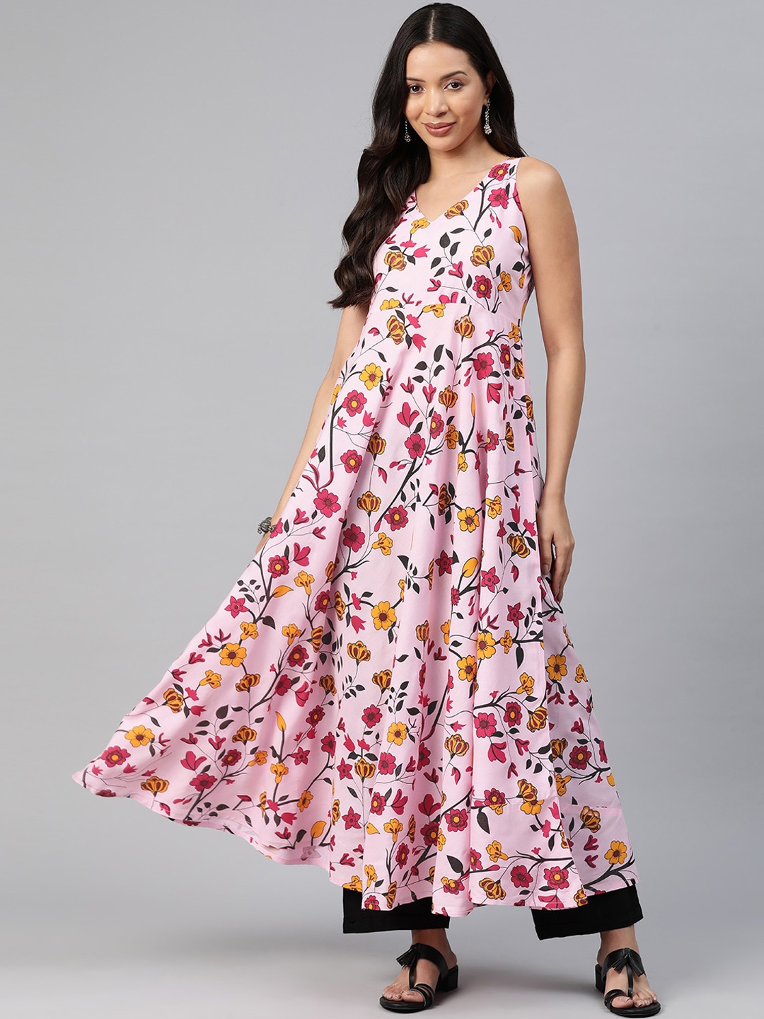 

OMASK Floral Printed Sleeveless Anarkali Kurta, Pink