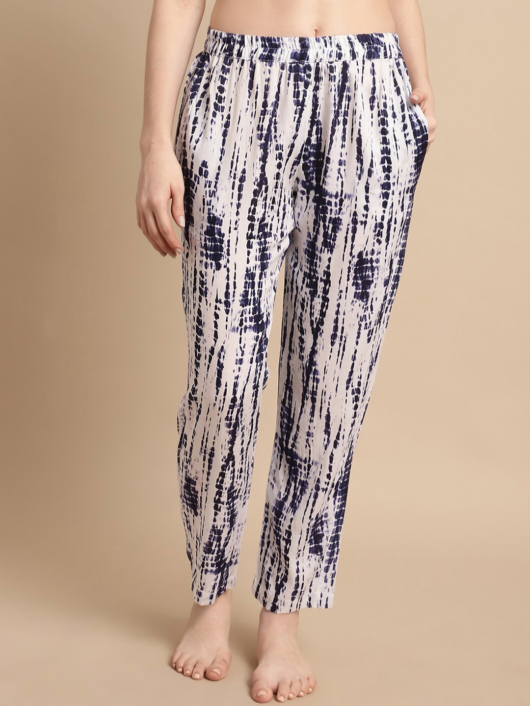 

Shararat Abstract Printed Tie & Dye Straight Lounge Pants, Blue