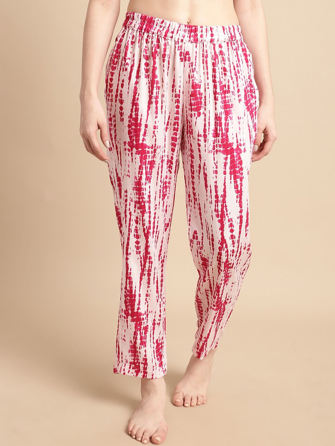 

Shararat Abstract Printed Tie & Dye Straight Lounge Pants, Pink