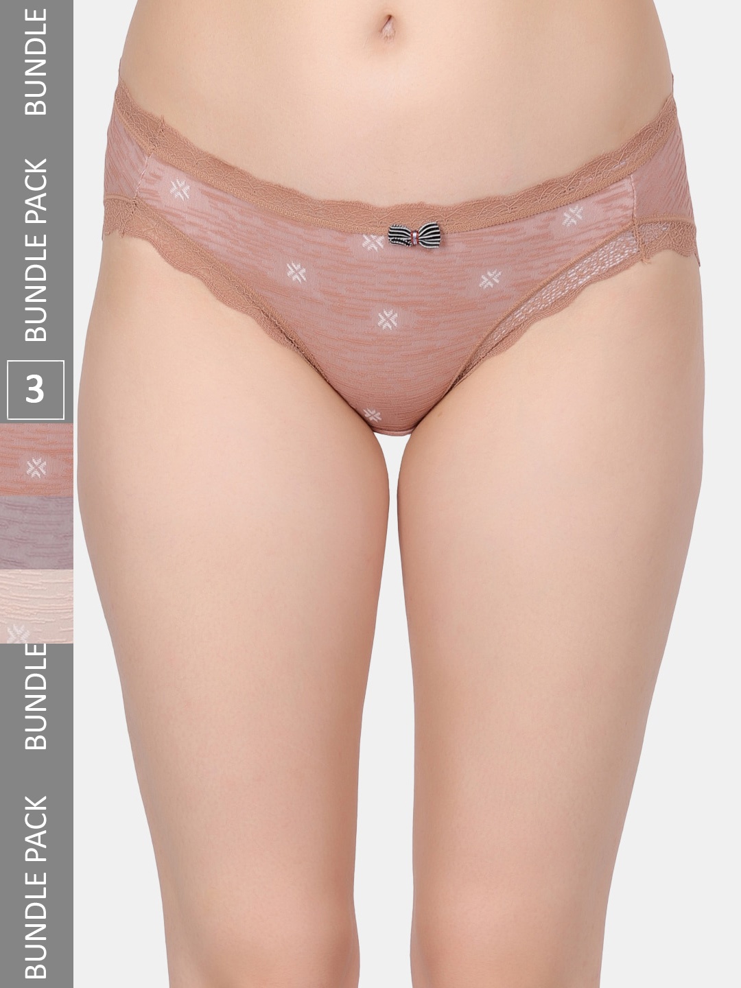 

Amour Secret Pack Of 3 Printed Mid Rise Hipster Briefs, Brown