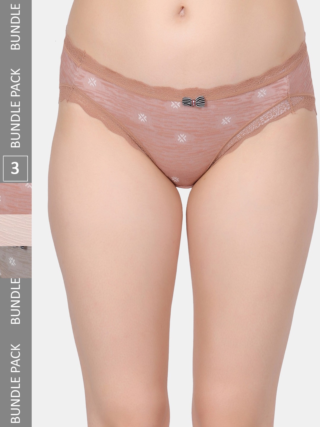 

Amour Secret Pack Of 3 Self-Design Leak proof Hipster Briefs, Brown