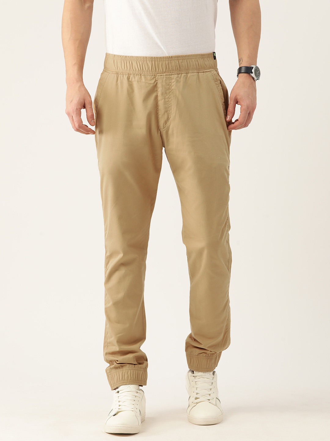 

FIFTY TWO Men Carrot Slim Fit Joggers Trousers, Khaki
