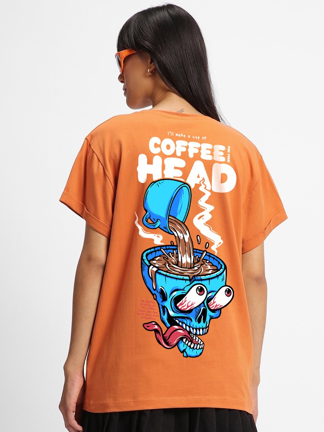 

Bewakoof Orange Coffee Head Graphic Printed Boyfriend T-shirt
