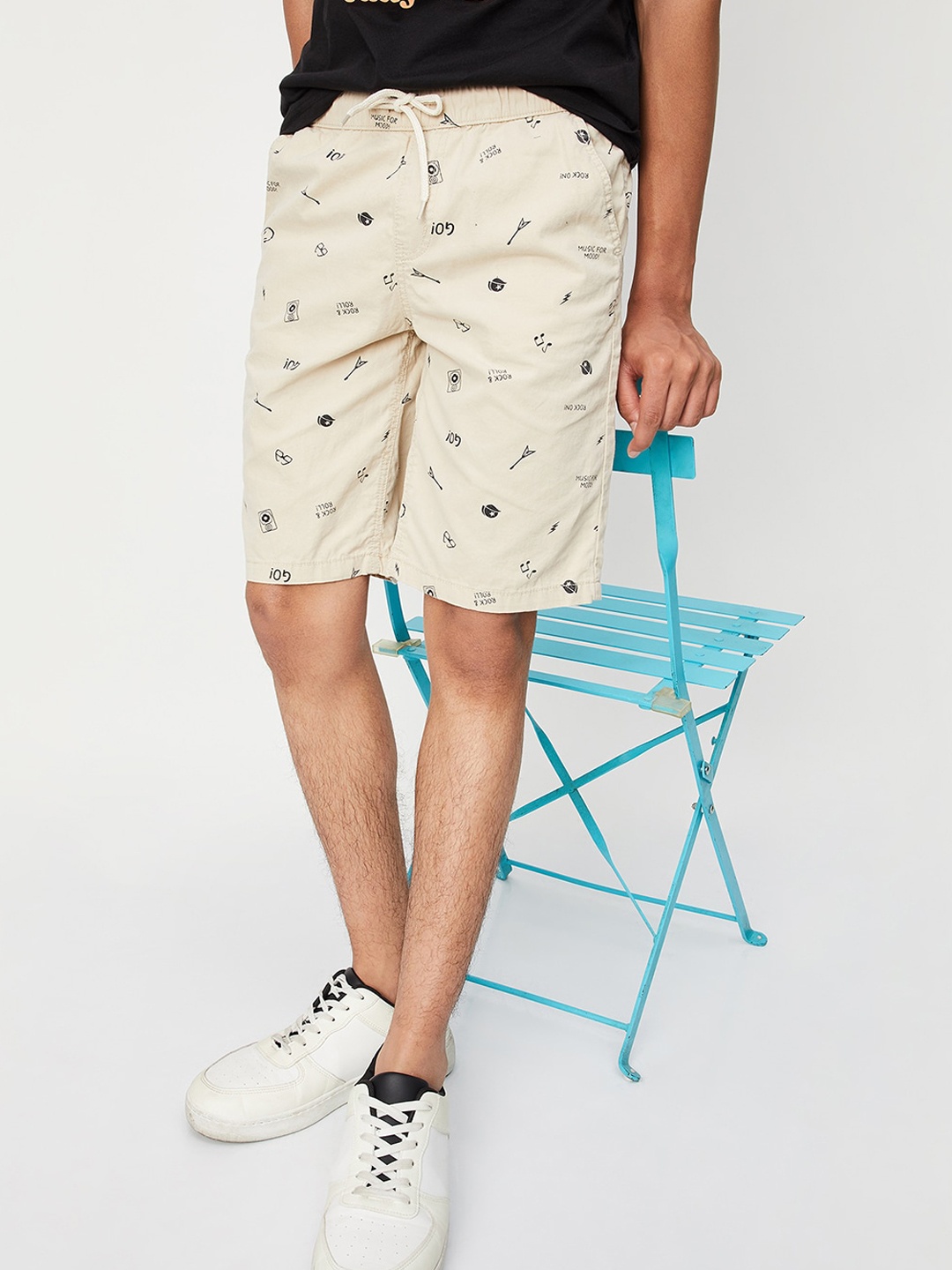 

max Boys Typography Printed Rapid-Dry Pure Cotton Shorts, Beige