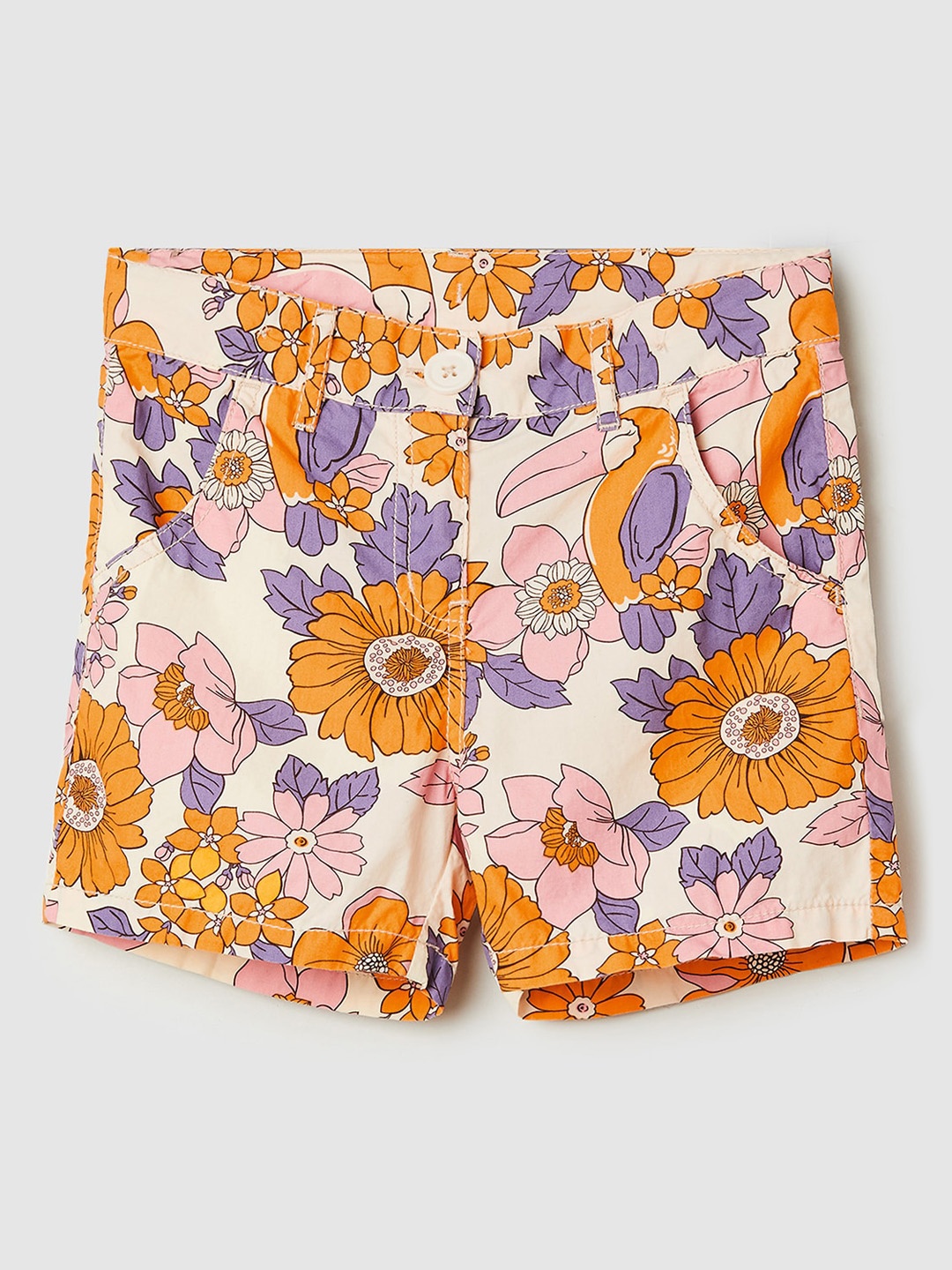 

max Girls Floral Printed Rapid-Dry Pure Cotton Shorts, Beige