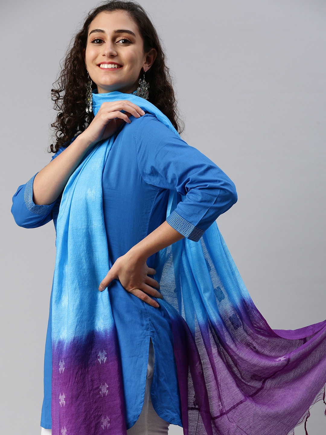 

swatika Ethnic Motifs Woven Design Dupatta, Blue