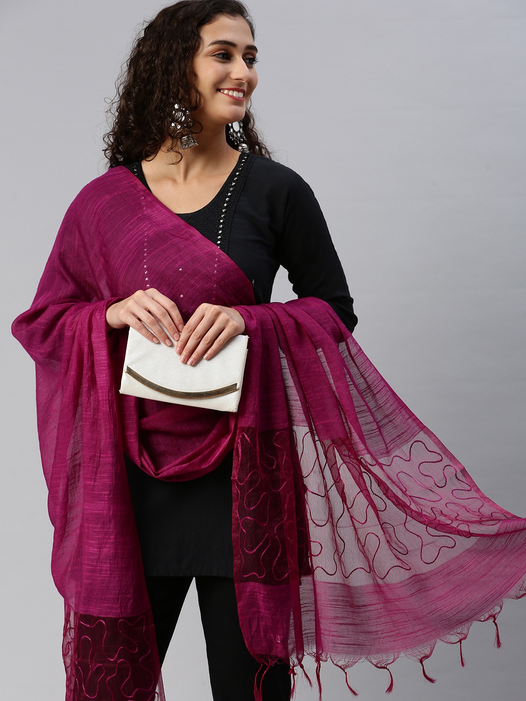 

swatika Abstract Embroidered Dupatta, Purple