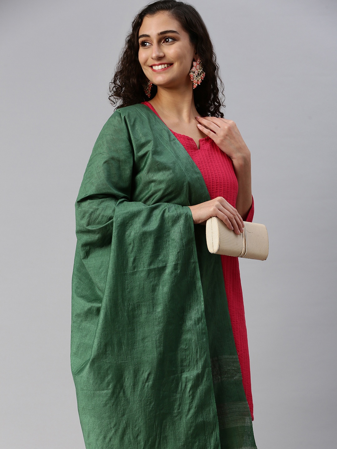 

swatika Striped Woven Design Dupatta, Green