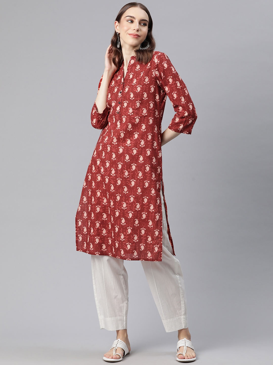 

PIROH Women Ethnic Motifs Printed Straight Kurta, Maroon
