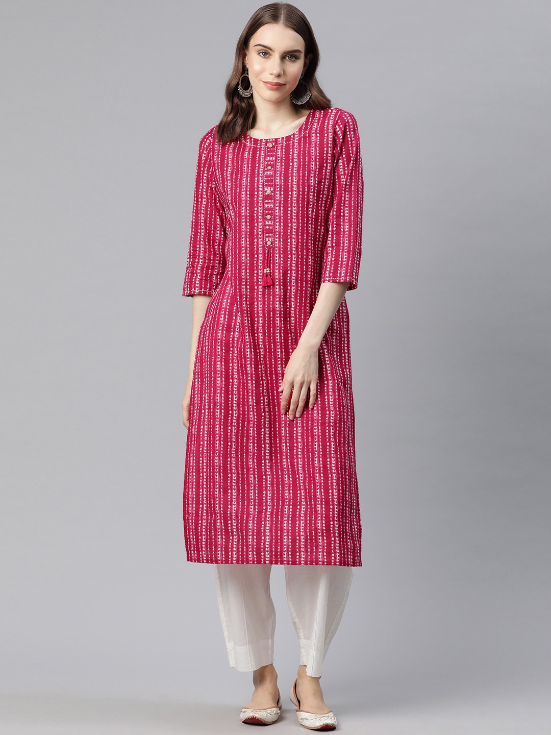 

PIROH Women Striped Straight Kurta, Magenta
