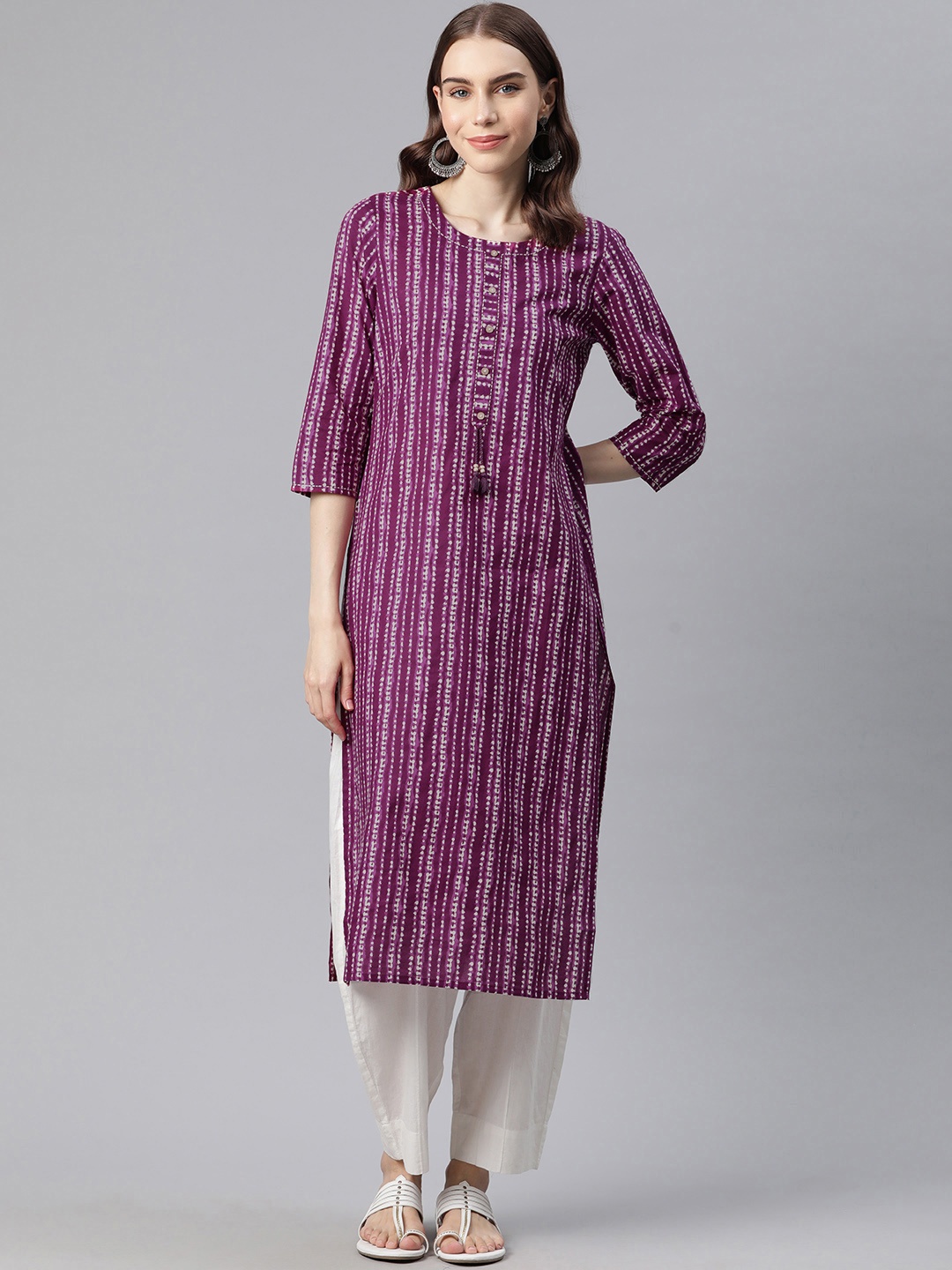 

PIROH Women Striped Straight Kurta, Purple