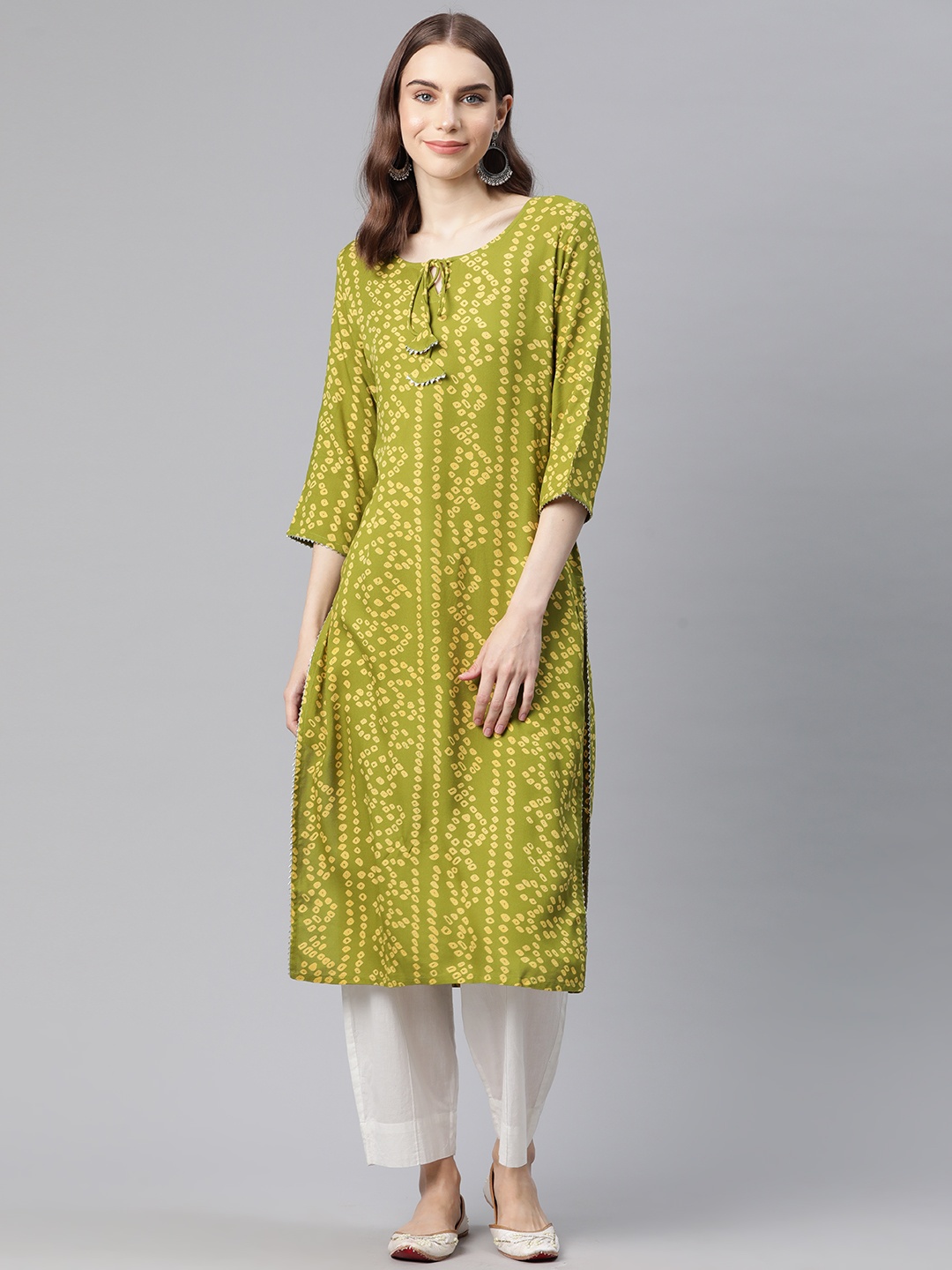 

PIROH Women Bandhani Printed Straight Kurta, Green