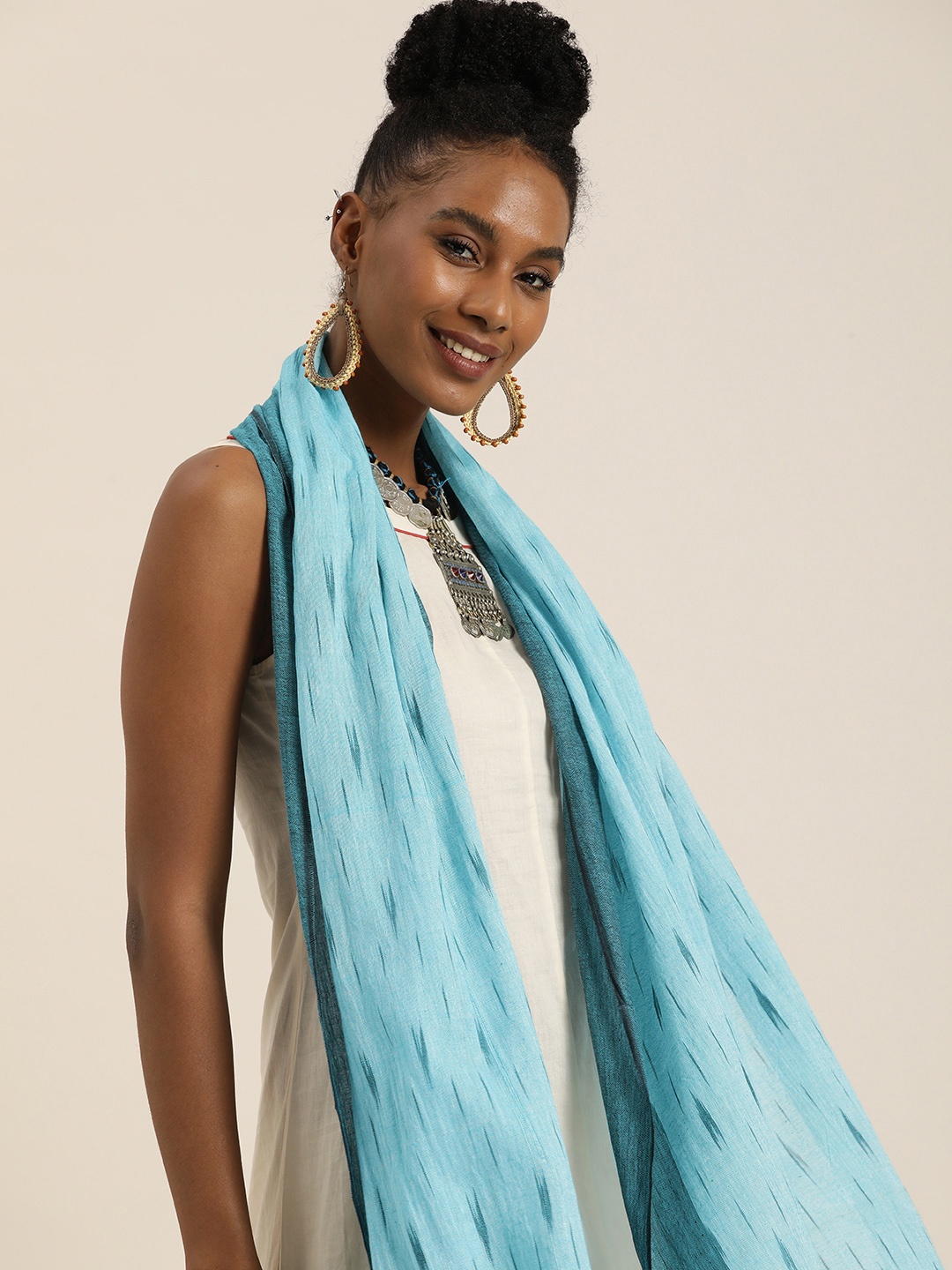 

Taavi Woven Design Ikat Dupatta, Blue